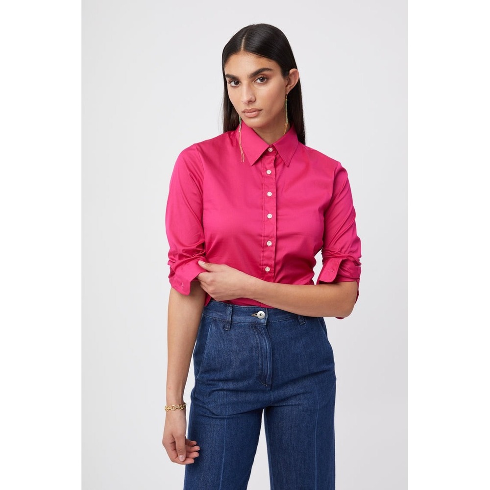 The Shirt by Rochelle Behrens Icon Shirt Fuchsia Pink Stretch Button Down Small